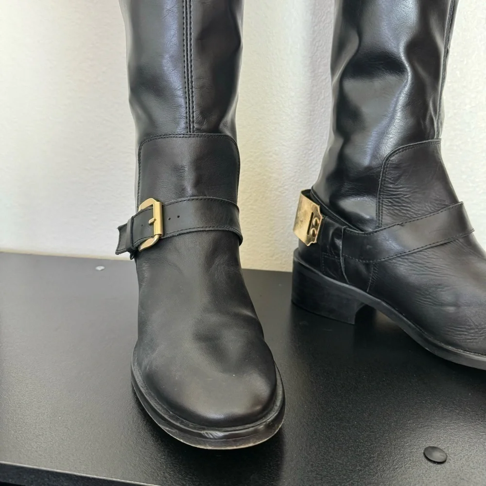 Topshop Leather Boots Gold Buckle Size 6 Medium